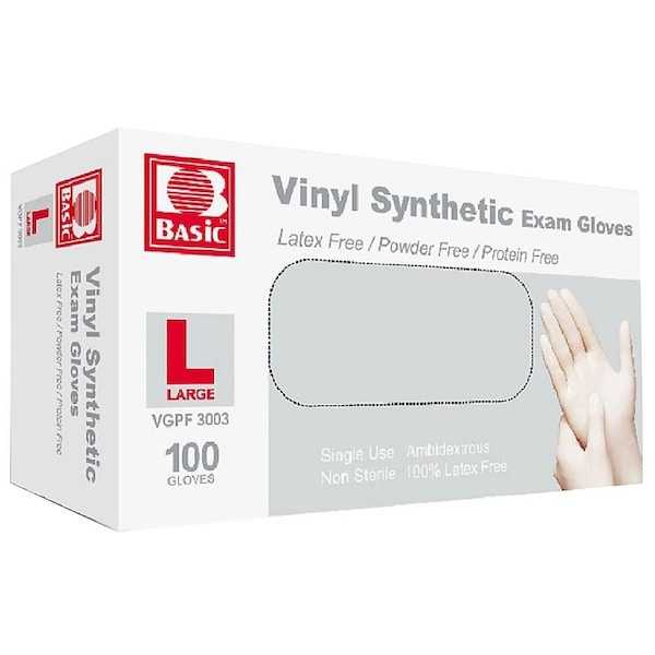 Zoro Select Disposable Gloves, Vinyl Synthetic, Latex-Free, Powder-Free, Clear, L, 10 boxes of 100 Gloves VinylLB - main